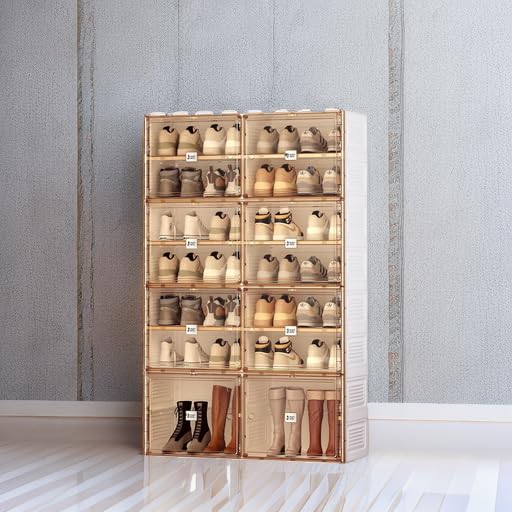ANTBOX Portable Shoe Rack Organizer for Closet Entryway, Stackable Sneaker Storage Shoe Cabinet with Magnetic Clear Door, Large Plastic Storage containers Bins with Lids 7 Tiers 28 Pairs - size: 7 Tiers 28 Pairs