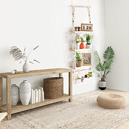 TENEWEE Macrame Floating Hanging Wall Shelf Boho Decor with Hooks | Handmade Cotton, Large Storage, Plant & Book Display, Bedroom, Living Room, Bath, Kitchen, Dorm, Vanity, Entryway - size: 3tier shelves