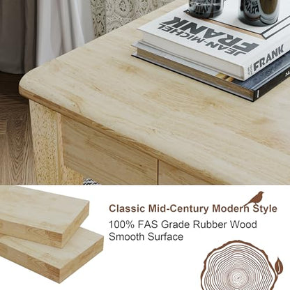 Solid Wooden Desk with Drawers - 39 x 16 Inch Rubberwood Narrow Desks, Simple Modern Study Table, Small Writing Desk for Bedroom|Small Spaces - Natural Boho Desks - color: Natural, size: 39.4 in W x 15.7 in D