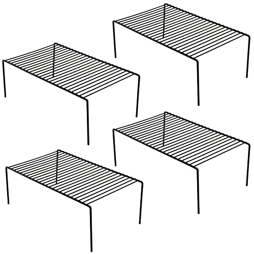 iPEGTOP Kitchen Cabinet Shelf Organizer Set of 2, Large (15.7 x 9.4 inch) Metal Wire Pantry Storage Shelves, Dish Plate Racks for Cabinets, Freezer, Counter, Cupboard Organizers and Storage, Black - color: Black