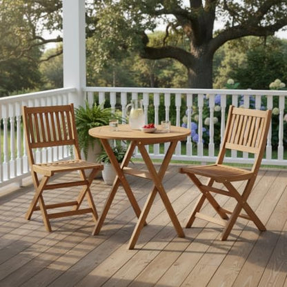 Tangkula 26-Inch Acacia Wood Outdoor Dining Table, Folding Round Patio Bistro Table with Slatted Tabletop & X-Shaped Frame, Outside Dining Table for Porch, Garden, Backyard, Poolside - size: 26"
