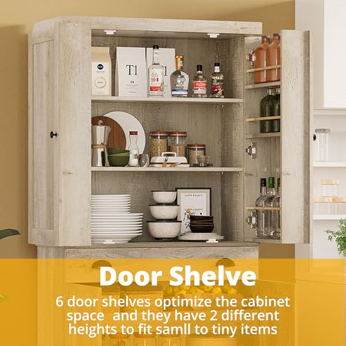 IRONCK Kitchen Pantry Cabinet 72" Height, Freestanding Cupboard with Drawer, Sliding Storage Rack, and 6 Hanging Shelves for Dining Room, Laundry, Rustic Maple - color: Rustic Maple