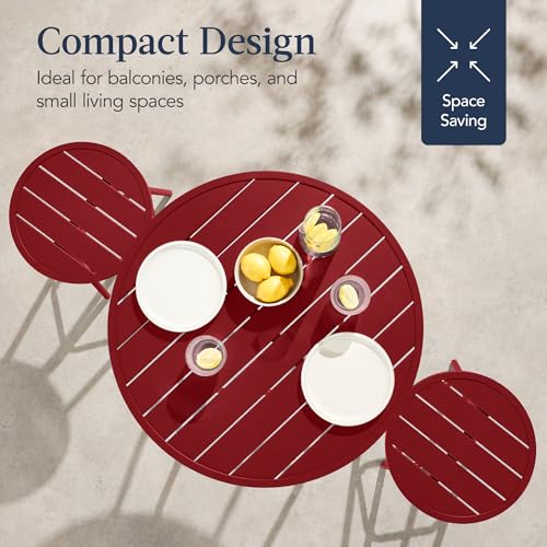 Best Choice Products 3-Piece Patio Dining Set, Bar Height, Outdoor Bistro Set, Outdoor Round Bar Table w/ 2 Bar Stools, Steel - Red - color: Red