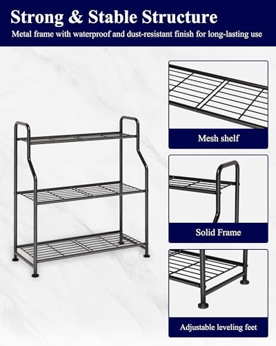 Kitsure 3-Tier Plant Stand Indoor & Outdoor, 27" x 11.4" x 29.3", Black | Metal Plant Shelf with Adjustable Leveling Feet, Easy to Assemble Planter Stand for Patio, Balcony, or Garden, Plant Shelves - size: 27" x 11.4" x 29.3"