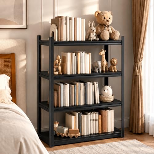4 Tier Metal Bookshelf, Adjustable Tall Bookcase, Heavy Duty 2400 LBS Modern Deep Book Shelf, Bolt-Free Storage Shelves for Living Room, Home Office, Garage, 14" Wx 12" Dx 44" H - size: 4Tier-14"Wx 12"Dx 44"H