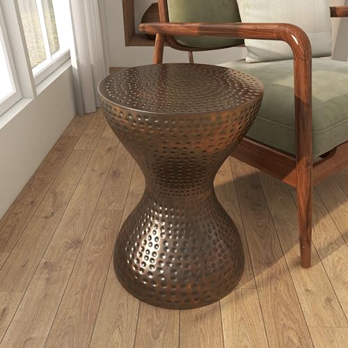 Deco 79 Metal Hourglass Side Table, 14" x 14" x 19", Polished Bronze | More surface space, side tables living room in hammered iron, polished bronze, end tables living room
