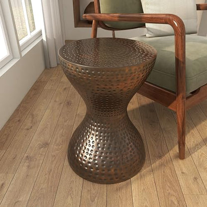 Deco 79 Metal Hourglass Side Table, 14" x 14" x 19", Polished Bronze | More surface space, side tables living room in hammered iron, polished bronze, end tables living room