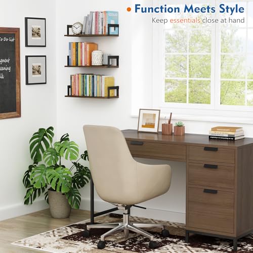 Harwaya Floating Book Shelves for Wall Set of 3, 17 x 8 Inch Deep Wooden Wall Bookshelf for Bedroom Office, Rustic Wood Hanging Wall Shelves for Living Room Kitchen (Dark Brown) - color: Rustic Brown