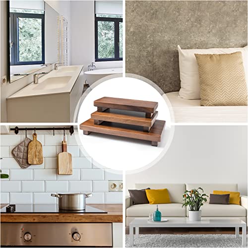 Walnut Wood Pedestal Stand, Wood Riser for Kitchen Counter Farmhouse Decor, Rectangle Wooden Display Tray for Bathroom Home Kitchen (Small, 9 x 3.9 x1.57Inch) - size: Small & 9*3.9*1.57‘’