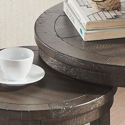 Round End Side Table Set of 2, Handcraft Nesting Table for Living Room, Modern Wood Circle Style, Easy Assembly, Dark Brown - color: S1-2pcs-dark Brown