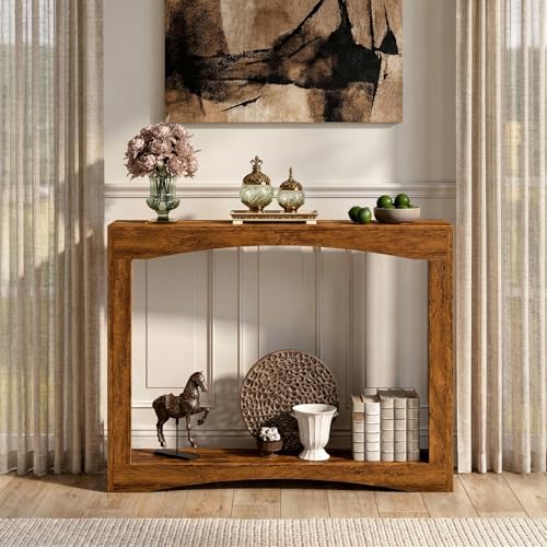 Narrow Console Table, 5.9'' Thin Entryway Table, Behind Couch Table for Small Spaces, Small Farmhouse Hallway Table, for Living Room, Hallway, Foyer, Reddish Brown CT19WL - color: Reddish Brown