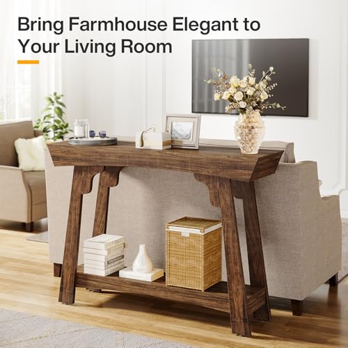 Tribesigns 41.3" Farmhouse Console Table, Small Entryway Table with 2-Tier Storage, Narrow Wooden Sofa Table Behind Couch for Living Room, Foyer, Hallway, Rustic Brown