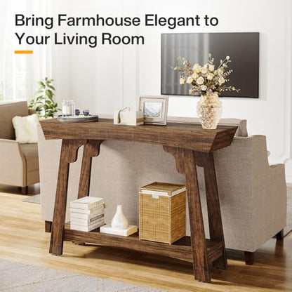 Tribesigns 41.3" Farmhouse Console Table, Small Entryway Table with 2-Tier Storage, Narrow Wooden Sofa Table Behind Couch for Living Room, Foyer, Hallway, Rustic Brown