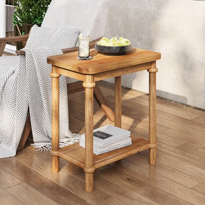 LITTLE TREE Solid Wood End Table, 25.6 H Narrow Side Table w/2-Tier Shelves, Narrow End Table with Round Edges, Small Wood Side Tables for Living Room Bedroom Bathroom Entryway(15.75" D x 23.62" W)