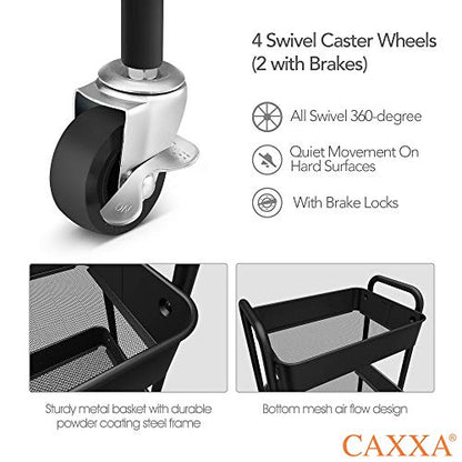 3-Tier Rolling Metal Storage Organizer - Mobile Utility Cart, Kitchen Cart with Caster Wheels (Black) - color: Black