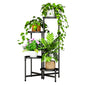 Plant Stand Indoor Outdoor, 4 Tier Corner Metal Flower Display Holder Shelf, Folding Tall Orchid Rack for Patio Balcony Porch Garden Living Room House, Black