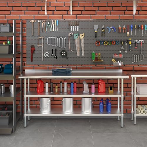 AmGood Stainless Steel Work Table with 1.5" Backsplash and 2 Shelves | Metal Kitchen Food Prep Table | NSF (72" Long x 18" Deep) - size: 72" Long x 18" Deep