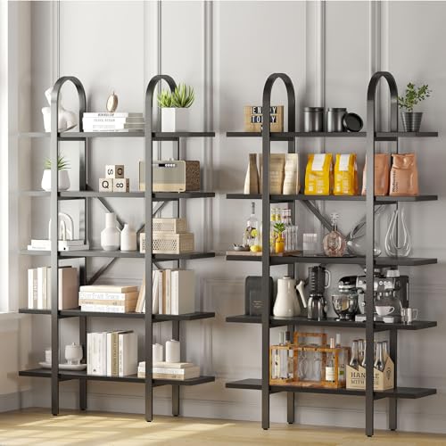 Wide Bookshelf Arched Bookcase, Industrial 5 Tier Open Book Shelves with Metal Frame, 72" Tall Freestanding Heavy Duty Display Rack for Home Office, Living Room,Black,Easy Assembly - color: Black, size: 5 Tier Arched Wide