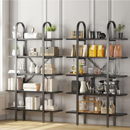 Wide Bookshelf Arched Bookcase, Industrial 5 Tier Open Book Shelves with Metal Frame, 72" Tall Freestanding Heavy Duty Display Rack for Home Office, Living Room,Black,Easy Assembly - color: Black, size: 5 Tier Arched Wide