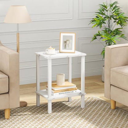 TUTOTAK End Table, Set of 2, Side Table, Nightstand, 2-Tier Storage Shelf, Sofa Table for Small Space, Living Room, Bed Room TB01BMW035 - color: Marble White