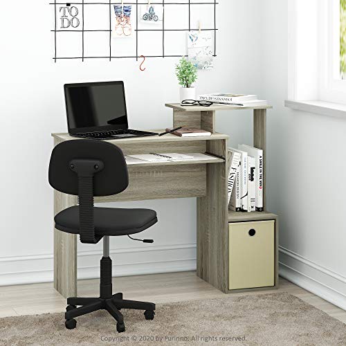 Furinno ECON Desk, 40-in Gaming Desk with Keyboard Tray, Computer Desk, Office Desk with Side Shelves and Storage Bin for Home Office, Study Room, Dorm, Light Oak - color: Light Oak/Ivory, size: 30"Wide Tabletop
