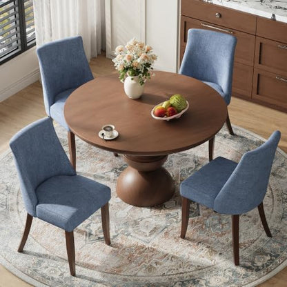 COLAMY Upholstered Dining Chairs Set of 4 with Wood Legs, Blue | Mid Century Kitchen Chairs with Back, Fabric Side Dining Room Chairs for Dining Room Restaurant - color: Blue, size: Set of 4