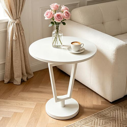 Lightdot White Round Side Table Modern End Table for Small Space Heavy Duty Metal Base Accent Table Nightstand for Living Room Bedroom Coffee-Easy Assemble - color: White-t