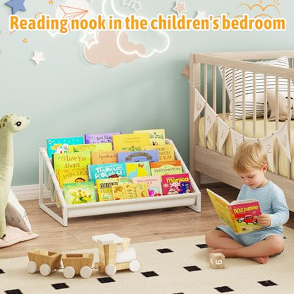 Aokitsink Toddler Bookshelf,Montessori Bookshelf,Bookshelves for Toddlers and Nursery,4 Tier Baby Bookshelves for Kids Rooms,Nursery,Playroom,Baby Room, Small Children Classroom - color: Off-white