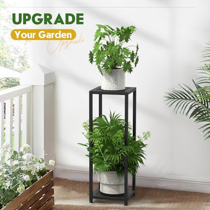 TOSKING Tall Plant Stand Indoor – 2-Tier Modern Metal Shelf, 30" Height & 200 LBS Capacity, Heavy Duty for Living Room, Balcony, Garden (Black) - color: Black-2-tier 30''
