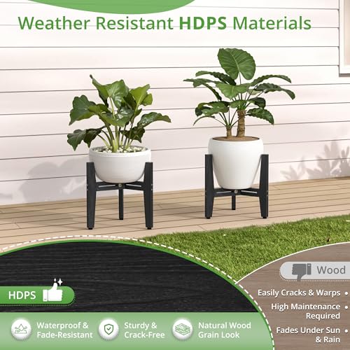 LUE BONA HDPS Plant Stand Indoor Outdoor, Adjustable Mid Century Modern Stand for Plants 8-12 Inch Pots, Black - color: Black