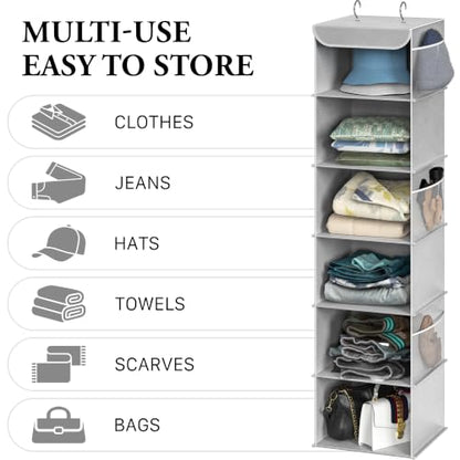 Simple Houseware 6 Shelf Hanging Closet Organizer, Gray - color: Grey, size: 6 Shelf