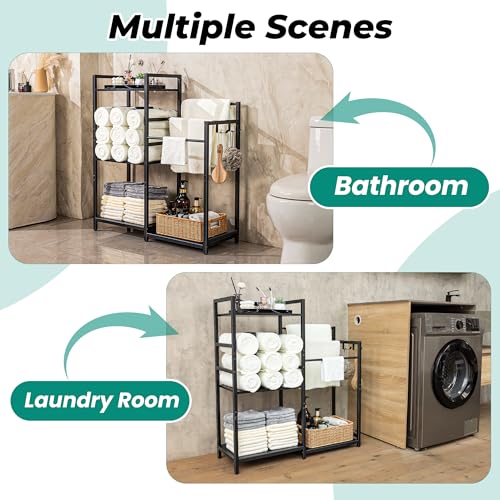 Towel Rack for Bathroom, 3-Tier Towel Drying Rack Stand, Freestanding Towel Organizer Holder, Bathroom Organizers and Storage for Rolled Folded Drying Towels, Black