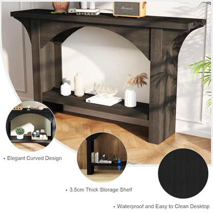 Black Entry Table, 55'' Modern Console Table 2-Tier Wood Entrance Table Foyer Tables for Entryway Hallway - color: Black 07