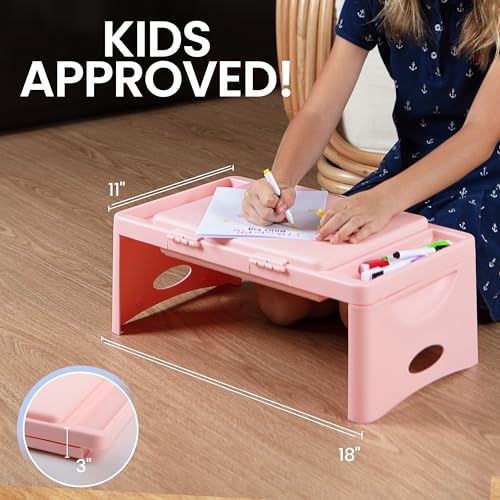 Loddie Doddie Lap Desk, Folding Desk, Portable Table, Blush, 9.75" x 12" | Trays & Pocket Keep Essentials Close, 2 lb Easy to Carry, Sturdy Plastic & Alloy Steel, Bed Desk, Bed Tray, Lap Desk for Kids - color: Blush