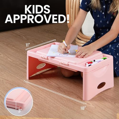 Loddie Doddie Lap Desk, Folding Desk, Portable Table, Blush, 9.75" x 12" | Trays & Pocket Keep Essentials Close, 2 lb Easy to Carry, Sturdy Plastic & Alloy Steel, Bed Desk, Bed Tray, Lap Desk for Kids - color: Blush