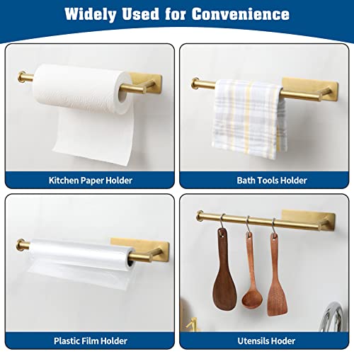 theaoo Under Cabinet Paper Towel Holder for Kitchen, Adhesive, 2 Pack Gold | Self-Adhesive or Screw Mount for Cabinets and Walls; Durable SUS304 Stainless Steel Fits Standard and Jumbo Rolls - color: Gold 2pc