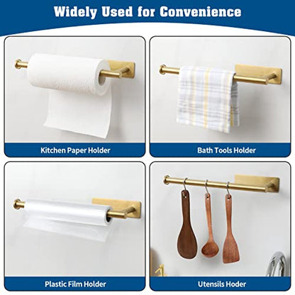 theaoo Under Cabinet Paper Towel Holder for Kitchen, Adhesive, 2 Pack Gold | Self-Adhesive or Screw Mount for Cabinets and Walls; Durable SUS304 Stainless Steel Fits Standard and Jumbo Rolls - color: Gold 2pc