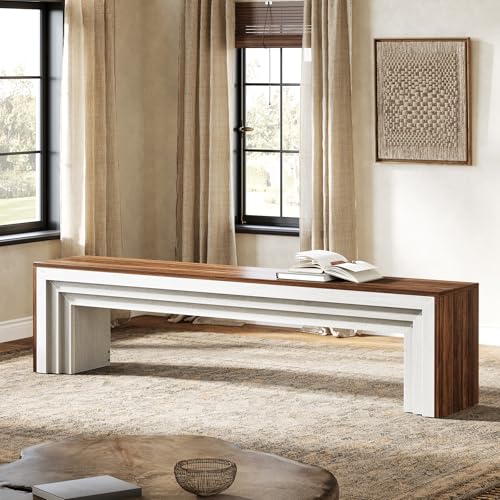 Tribesigns 71" Extra Long Entryway Bench, Farmhouse Bed Bench (Brown&White) | Modern Wooden Shoe Bench Indoor Seating with Layered Design for Hallway, Bedroom, Living Room, Sofa Back, Dining Room - color: Brown & White