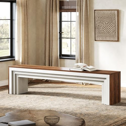 Tribesigns 71" Extra Long Entryway Bench, Farmhouse Bed Bench (Brown&White) | Modern Wooden Shoe Bench Indoor Seating with Layered Design for Hallway, Bedroom, Living Room, Sofa Back, Dining Room - color: Brown & White