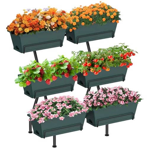 3-Tier Vertical Garden Planter with 6 Boxes, 31" Tall Raised Garden Bed | with Adjustable Feet, Suit for Herbs, Flowers, Vegetables, Ideal for Indoor, Outdoor, Patio, Balcony, Deck Use, Green - color: Green, size: 3-Tier