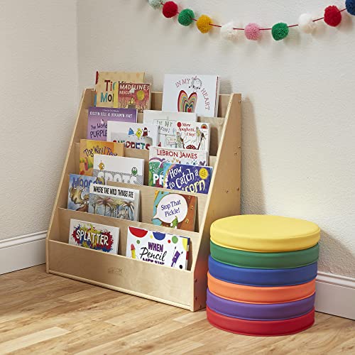 ECR4Kids Streamline Double-Sided Book Display, Classroom Bookshelf, Natural | Independent book browsing, 5 deep shelves, 4 rear shelves for extra storage, durable birch, GREENGUARD Gold Certified - color: Natural
