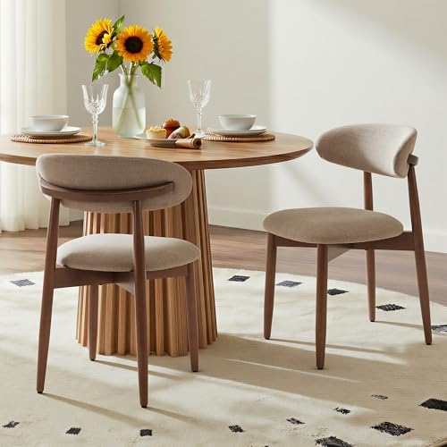 COLAMY Mid-Century Modern Wooden Dining Chair Set of 2, Indoor Upholstered Kitchen Chairs with 2.6" Cozy Padded Seat, Walnut Finish Side Dining Chair, [Camel] - color: Camel, size: 2 Chairs