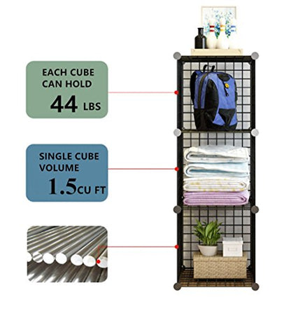 UNICOO - 14 * 14 inch Big Cube Multi Use DIY 20 Cube Wire Grid Organizer, Wardrobe Organizer, Bookcase, Storage - Black Wire - size: 20 cube