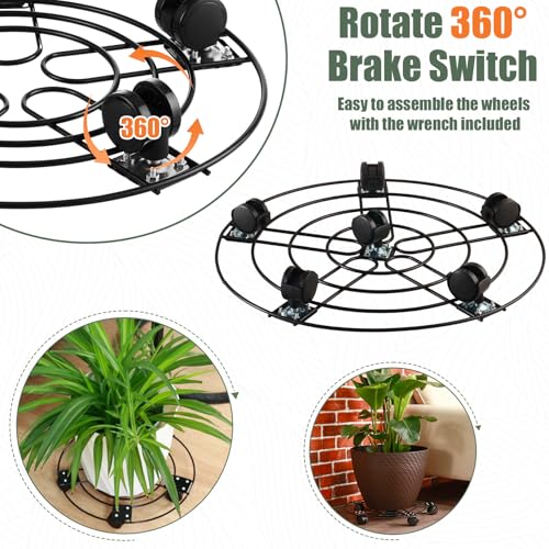 2 Packs 17.5" Extra-large Metal Plant Caddy with 6 Wheels Iron Rolling Plant Stands Heavy-duty Plant Roller Base Pot Movers Indoor Outdoor Wheeled Plant Dolly with Casters Planter Coaster Trolley - size: 17.5"