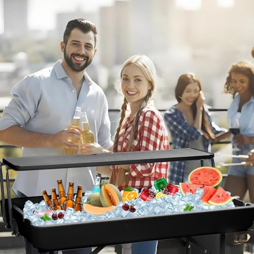 CDEN 4 ft ice Cooler Table, Outdoor Folding ice Table, Portable Cooler Table, ice Table, with Sink and Drain, with Removable Skirt (White) - size: Black