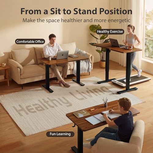 Cubiker Standing Desk, 63x28 Inches Sit Stand Home Office Desk, Electric Stand up Desk, Adjustable Desk with Splice Board, Black Frame/Black Walnut Top - color: Black Walnut, size: 63x28