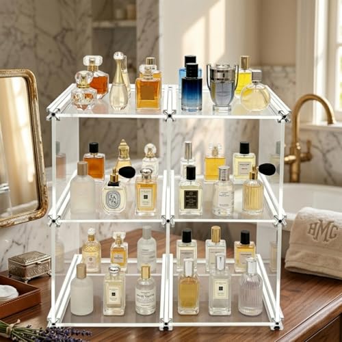 Open-Front Acrylic Desktop Display Case with Sturdy Aluminum Frame, Easy-Access Modular Clear Showcase with Removable Dividers, Transparent Organizer Rack for Perfume, Blind Boxes & Figures (4-Cube) - size: 4-Cube