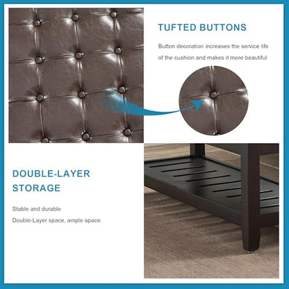 44" Entryway Bench with Shoe Storage, End of Bed Bench, Upholstered Ottoman Storage, 500 LBS Capacity for Entryway, Living Room, Hallway - color: Dark Brown(pu)-1