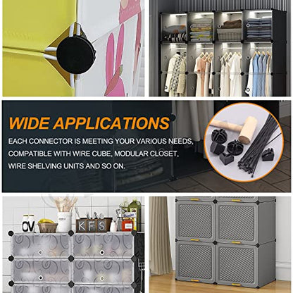 91Pcs Black Wire Grid Cube Connectors with Zip Ties and Wooden Hammer, Cube Storage Connectors Foot Connectors for Cube Storage Modular Closet Storage Organizer and Wire Shelving