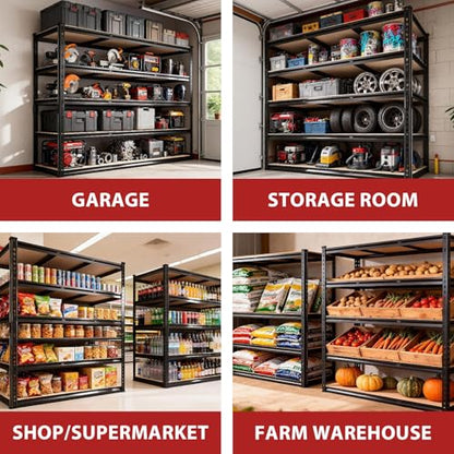 48W Garage Shelving,3250 LBS Heavy Duty Garage Shelves,5-Tier Adjustable Storage Shelves,Easy Assembly Industrial Shelving Unit for Garage,Basement,Warehouse, Pantry (72"*48"*18.9) - size: Black 72"*48"*18.9" 5T